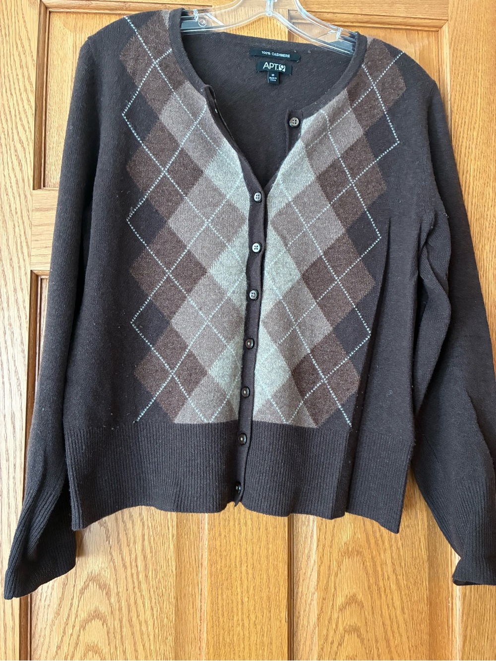 Apt. 9 Chocolate and Tan Argyle Button-Up Cardigan